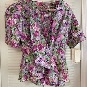 NWT Vintage Floral Wrap Top Skirt Suit